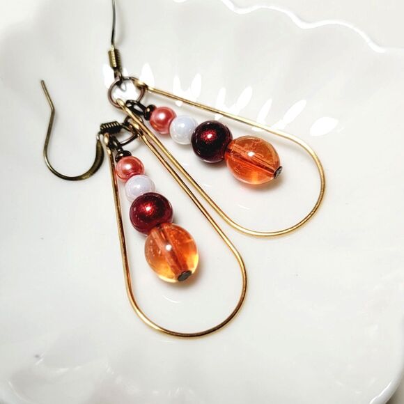 artisan earrings 359#mfs Teardrop earrings Candy Orange Red Brights glass mix of - Picture 1 of 6